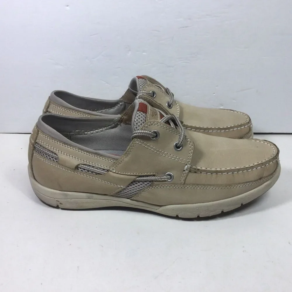 Dockers Mens Boat Deck Shoes Size 9M‎ Beige Leather Nautical Logo Casual Comfort